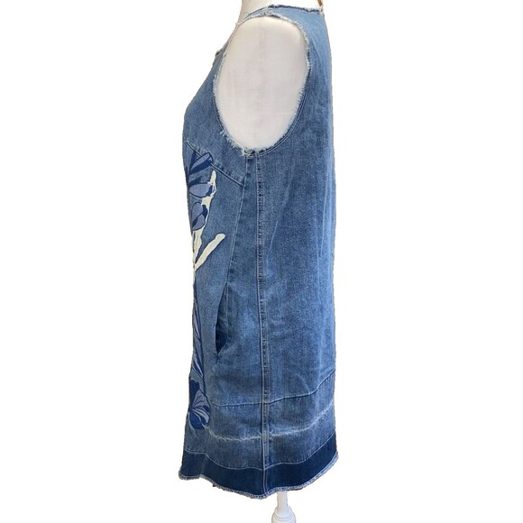 Anthropologie Holding Horses Blue Denim Dress Floral Embroidery Festival Boho XS - Picture 2 of 9